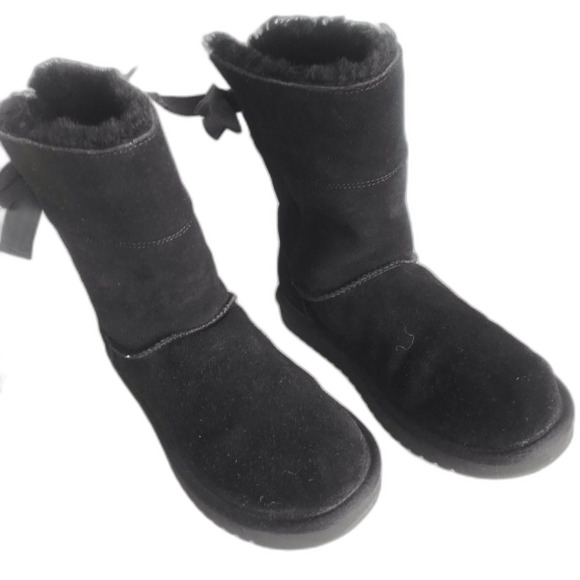 Koolaburra UGG Womens Andrah Tie Back Black Suede Sheepskin Boots Mid-Calf Sz. 8 - Picture 5 of 16